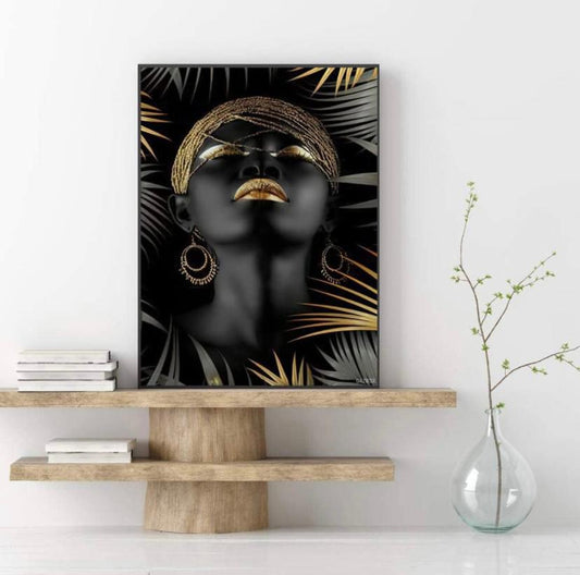 African woman for Home Decor Decoration Gift Piece (Stretched by Wooden Frame,Ready to Hang