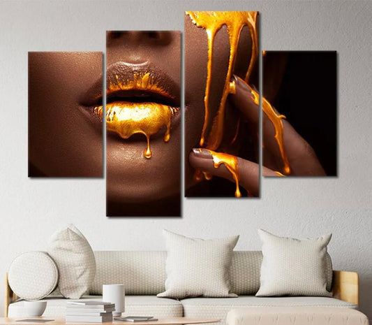 woman with gold dripping lips for Home Decor Decoration Gift Piece (Stretched by Wooden Frame,Ready to Hang