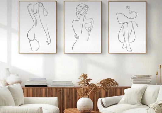 One line nude female Artfor Home Decor Decoration Gift Piece (Stretched by Wooden Frame,Ready to Hang