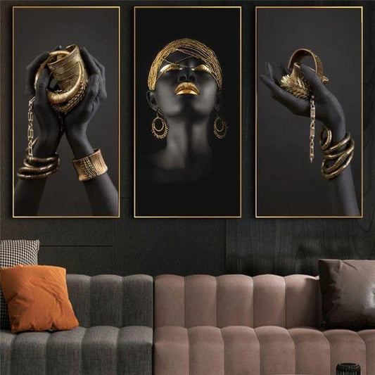 BLACK WOMAN CANVASfor Home Decor Decoration Gift Piece (Stretched by Wooden Frame,Ready to Hang
