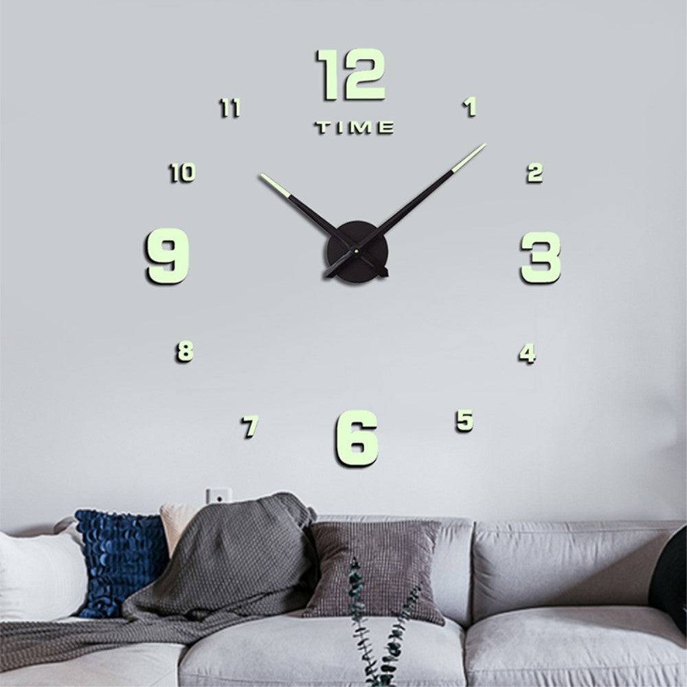 Luminous Mute Wall Clock Silent Non-Ticking Clock 3D Sticker Home Office Decor