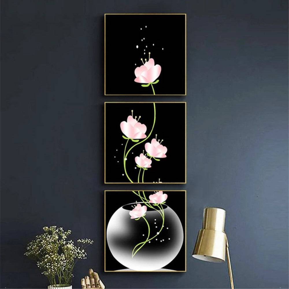 3Pcs/Set Decorative Canvas Wall Art Flower Painting Modern Elegant Artwork for Living Room Home Decoration