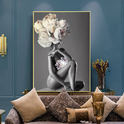 3Pcs/Pack Women Flower Frameless Painting Wall Art Decor Canvas